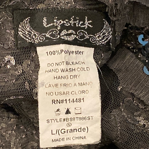 LIPSTICK - tank: black mesh semi-sheer racerback w silver sequins & stars - L - Picture 5 of 16